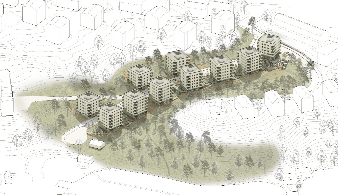 Hägersten, 10 punkthus i Kastanjeparken längs Klubbenborgsvägen&#8230;.