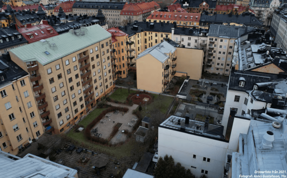 Nuvarande utformning av innergården vid Skeppargatan.