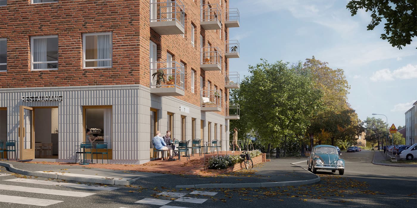 6-våningshus skuggar bostäder på Bastuhagsvägen