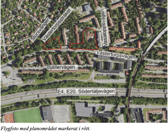 Planen syftar till att möjliggöra fyra punkthus med cirka 60 bostäder i ett kollektivtrafiknära läge i Västertorp. Området ligger längs Västertorpsvägen och består av trädbevuxen gräsmatta. Bostadshusens öppna bottenvåningar innehållande entré och bostadskomplement mot gatan bidrar, enligt kontoret, till ett tryggare gaturum