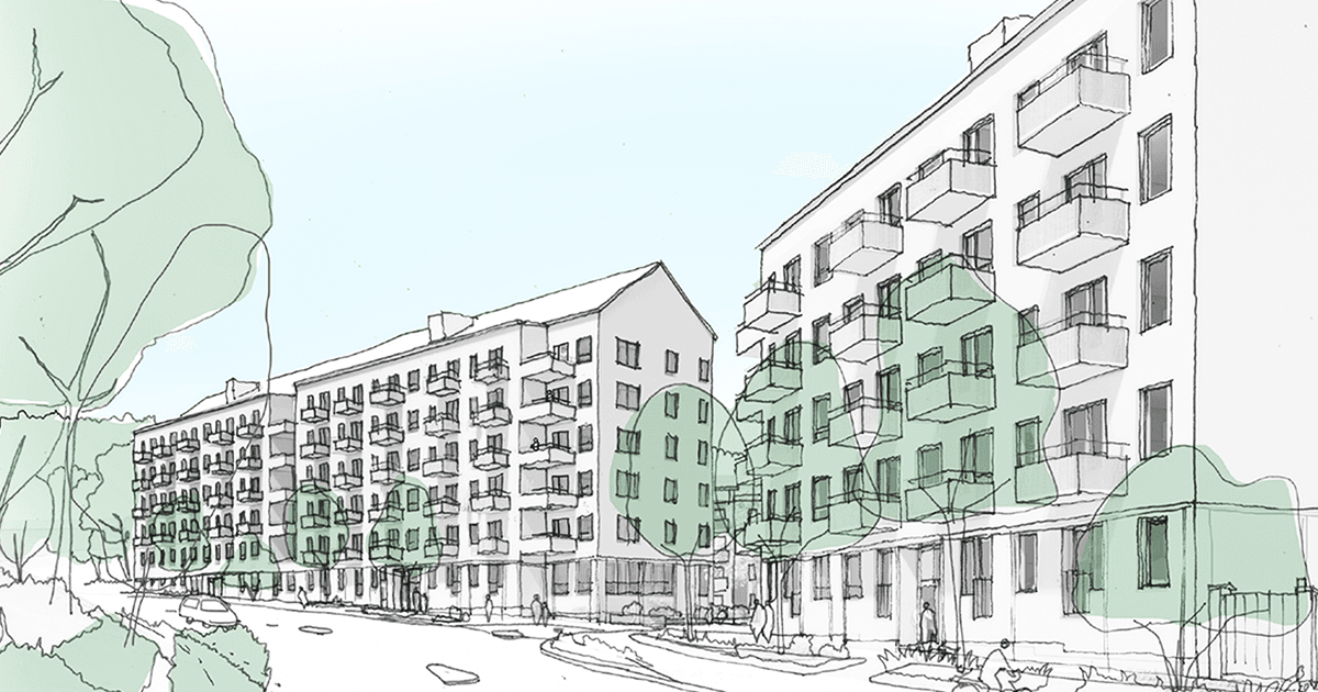 Nya lamellhus och radhuslänga längs Magelungsvägen